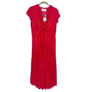 NWT Sundress France Red Metallic Gold Romane High Low Dress XS/S